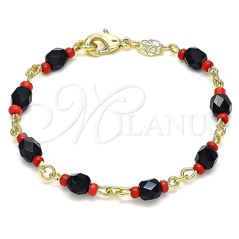 Pulsera Elegante 5.039.007.06 Oro Laminado, con Cristal Negro, Pulido, Tono Dorado (Grosor 05 MM, 6 Pulgadas de Largo)