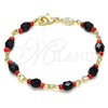 Pulsera Elegante 5.039.007.06 Oro Laminado, con Cristal Negro, Pulido, Tono Dorado (Grosor 05 MM, 6 Pulgadas de Largo)