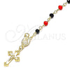 Rosario de Pulsera 09.63.0112.1.08 Oro Laminado, Diseño de Caridad del Cobre y Crucifijo, con Negro and Granate Cristal, Pulido, Tono Dorado