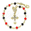 Rosario de Pulsera 09.63.0112.1.08 Oro Laminado, Diseño de Caridad del Cobre y Crucifijo, con Negro and Granate Cristal, Pulido, Tono Dorado