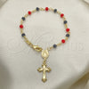 Rosario de Pulsera 09.63.0112.1.08 Oro Laminado, Diseño de Caridad del Cobre y Crucifijo, con Negro and Granate Cristal, Pulido, Tono Dorado