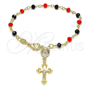 Rosario de Pulsera 09.63.0112.1.08 Oro Laminado, Diseño de Caridad del Cobre y Crucifijo, con Negro and Granate Cristal, Pulido, Tono Dorado