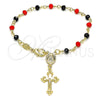Rosario de Pulsera 09.63.0112.1.08 Oro Laminado, Diseño de Caridad del Cobre y Crucifijo, con Negro and Granate Cristal, Pulido, Tono Dorado
