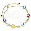 Pulsera Bolo Ajustable 03.213.0130.3.10 Oro Laminado, Diseño de Ojo Griego, Esmaltado Multicolor, Tono Dorado (01 MM Thickness, 10 Inches Length)