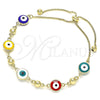 Pulsera Bolo Ajustable 03.213.0130.3.10 Oro Laminado, Diseño de Ojo Griego, Esmaltado Multicolor, Tono Dorado (01 MM Thickness, 10 Inches Length)