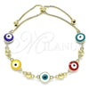 Pulsera Bolo Ajustable 03.213.0130.3.10 Oro Laminado, Diseño de Ojo Griego, Esmaltado Multicolor, Tono Dorado (01 MM Thickness, 10 Inches Length)
