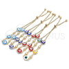 Pulsera Bolo Ajustable 03.213.0130.3.10 Oro Laminado, Diseño de Ojo Griego, Esmaltado Multicolor, Tono Dorado (01 MM Thickness, 10 Inches Length)