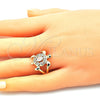 Anillo Multi Piedra 01.380.0014.07 Oro Laminado, Diseño de Tortuga, con Blanca and Negro Zirconia Cubica, Pulido, Tono Dorado (Size 7)