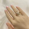 Anillo Multi Piedra 01.380.0014.07 Oro Laminado, Diseño de Tortuga, con Blanca and Negro Zirconia Cubica, Pulido, Tono Dorado (Size 7)