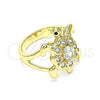 Anillo Multi Piedra 01.380.0014.07 Oro Laminado, Diseño de Tortuga, con Blanca and Negro Zirconia Cubica, Pulido, Tono Dorado (Size 7)