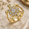 Anillo Multi Piedra 01.380.0014.08 Oro Laminado, Diseño de Tortuga, con Zirconia Cubica Blanca y Negro, Pulido, Tono Dorado (Tamaño 8)