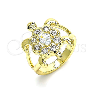 Anillo Multi Piedra 01.380.0014.08 Oro Laminado, Diseño de Tortuga, con Blanca and Negro Zirconia Cubica, Pulido, Tono Dorado (Size 8)