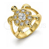 Anillo Multi Piedra 01.380.0014.08 Oro Laminado, Diseño de Tortuga, con Zirconia Cubica Blanca y Negro, Pulido, Tono Dorado (Tamaño 8)