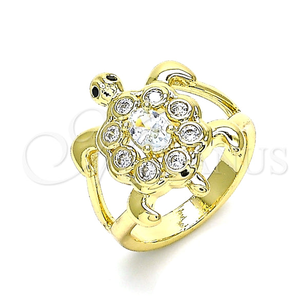 Anillo Multi Piedra 01.380.0014.08 Oro Laminado, Diseño de Tortuga, con Blanca and Negro Zirconia Cubica, Pulido, Tono Dorado (Size 8)