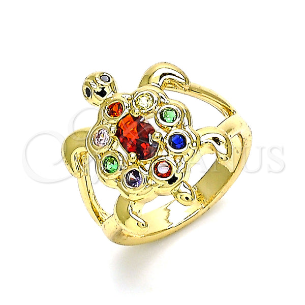 Anillo Multi Piedra 01.380.0014.1.07 Oro Laminado, Diseño de Tortuga, con Multicolor Zirconia Cubica, Pulido, Tono Dorado (Size 7)