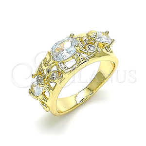 Anillo Multi Piedra 01.380.0015.08 Oro Laminado, Diseño de Elefante, con Blanca Zirconia Cubica, Pulido, Tono Dorado (Size 8)