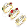 Anillo Multi Piedra 01.380.0015.08 Oro Laminado, Diseño de Elefante, con Blanca Zirconia Cubica, Pulido, Tono Dorado (Size 8)