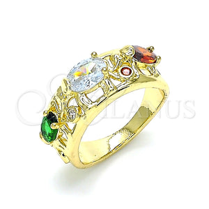 Anillo Multi Piedra 01.380.0015.2.08 Oro Laminado, Diseño de Elefante, con Multicolor Zirconia Cubica, Pulido, Tono Dorado (Size 8)