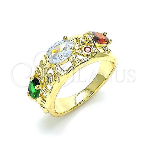 Anillo Multi Piedra 01.380.0015.2.08 Oro Laminado, Diseño de Elefante, con Multicolor Zirconia Cubica, Pulido, Tono Dorado (Size 8)