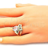 Anillo Multi Piedra 01.380.0016.08 Oro Laminado, Diseño de Búho, con Blanca and Negro Zirconia Cubica, Pulido, Tono Dorado (Size 8)