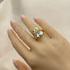Anillo Multi Piedra 01.380.0016.08 Oro Laminado, Diseño de Búho, con Blanca and Negro Zirconia Cubica, Pulido, Tono Dorado (Size 8)