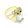 Anillo Multi Piedra 01.380.0016.08 Oro Laminado, Diseño de Búho, con Blanca and Negro Zirconia Cubica, Pulido, Tono Dorado (Size 8)