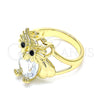 Anillo Multi Piedra 01.380.0016.08 Oro Laminado, Diseño de Búho, con Blanca and Negro Zirconia Cubica, Pulido, Tono Dorado (Size 8)