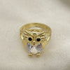 Anillo Multi Piedra 01.380.0016.08 Oro Laminado, Diseño de Búho, con Blanca and Negro Zirconia Cubica, Pulido, Tono Dorado (Size 8)
