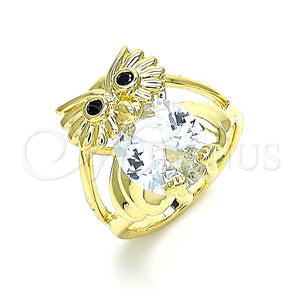 Anillo Multi Piedra 01.380.0016.08 Oro Laminado, Diseño de Búho, con Blanca and Negro Zirconia Cubica, Pulido, Tono Dorado (Size 8)
