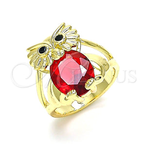 Anillo Multi Piedra 01.380.0016.1.07 Oro Laminado, Diseño de Búho, con Granate and Negro Zirconia Cubica, Pulido, Tono Dorado (Size 7)