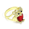 Anillo Multi Piedra 01.380.0016.1.08 Oro Laminado, Diseño de Búho, con Granate and Negro Zirconia Cubica, Pulido, Tono Dorado (Size 8)