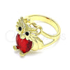 Anillo Multi Piedra 01.380.0016.1.08 Oro Laminado, Diseño de Búho, con Granate and Negro Zirconia Cubica, Pulido, Tono Dorado (Size 8)