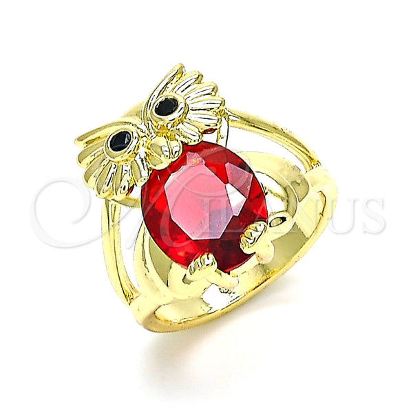 Anillo Multi Piedra 01.380.0016.1.08 Oro Laminado, Diseño de Búho, con Granate and Negro Zirconia Cubica, Pulido, Tono Dorado (Size 8)