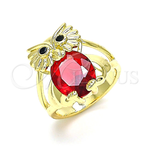 Anillo Multi Piedra 01.380.0016.1.08 Oro Laminado, Diseño de Búho, con Granate and Negro Zirconia Cubica, Pulido, Tono Dorado (Size 8)