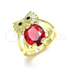 Anillo Multi Piedra 01.380.0016.1.08 Oro Laminado, Diseño de Búho, con Granate and Negro Zirconia Cubica, Pulido, Tono Dorado (Size 8)
