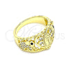Anillo Multi Piedra 01.380.0017.07 Oro Laminado, Diseño de Guadalupe y Corazón, con Blanca and Negro Zirconia Cubica, Pulido, Tono Dorado (Size 7)