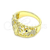 Anillo Multi Piedra 01.380.0017.07 Oro Laminado, Diseño de Guadalupe y Corazón, con Blanca and Negro Zirconia Cubica, Pulido, Tono Dorado (Size 7)