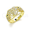 Anillo Multi Piedra 01.380.0017.07 Oro Laminado, Diseño de Guadalupe y Corazón, con Blanca and Negro Zirconia Cubica, Pulido, Tono Dorado (Size 7)