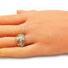 Anillo Multi Piedra 01.380.0017.08 Oro Laminado, Diseño de Guadalupe y Corazón, con Blanca and Negro Zirconia Cubica, Pulido, Tono Dorado (Size 8)