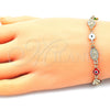 Pulsera Elegante 03.351.0134.07 Oro Laminado, Diseño de Guadalupe y Ojo Griego, Resinado Multicolor, Tono Dorado (08 MM Thickness, 7 Inches Length)