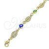 Pulsera Elegante 03.351.0134.07 Oro Laminado, Diseño de Guadalupe y Ojo Griego, Resinado Multicolor, Tono Dorado (08 MM Thickness, 7 Inches Length)