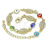 Pulsera Elegante 03.351.0134.07 Oro Laminado, Diseño de Guadalupe y Ojo Griego, Resinado Multicolor, Tono Dorado (08 MM Thickness, 7 Inches Length)