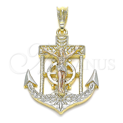 Dije Religioso 05.351.0188 Oro Laminado, Diseño de Jesus y Ancla, Pulido, Tres Tonos