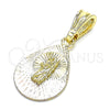 Dije Religioso 05.351.0191 Oro Laminado, Diseño de San Judas y Gota, Diamantado, Tres Tonos