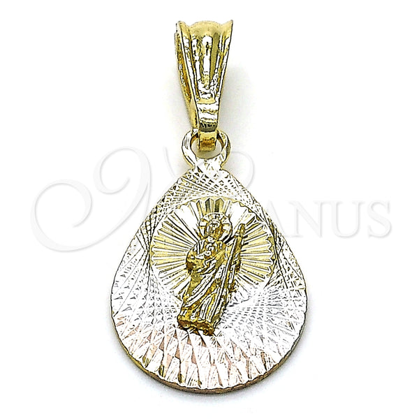 Dije Religioso 05.351.0191 Oro Laminado, Diseño de San Judas y Gota, Diamantado, Tres Tonos