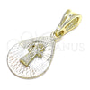 Dije Religioso 05.351.0192 Oro Laminado, Diseño de San Benito y Gota, Diamantado, Tres Tonos
