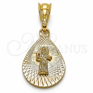 Dije Religioso 05.351.0192 Oro Laminado, Diseño de San Benito y Gota, Diamantado, Tres Tonos