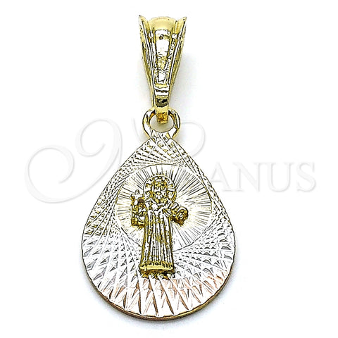 Dije Religioso 05.351.0192 Oro Laminado, Diseño de San Benito y Gota, Diamantado, Tres Tonos