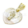 Dije Religioso 05.351.0193 Oro Laminado, Diseño de San Judas y Corazón, Diamantado, Tres Tonos