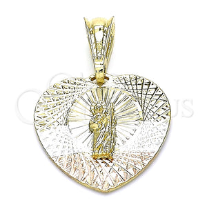 Dije Religioso 05.351.0193 Oro Laminado, Diseño de San Judas y Corazón, Diamantado, Tres Tonos